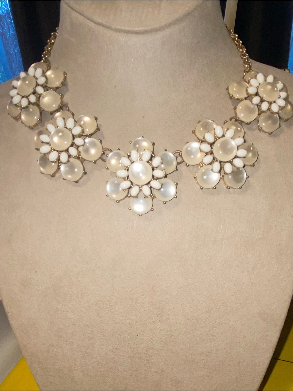 Elegant Floral Statement Necklace - White & Gold